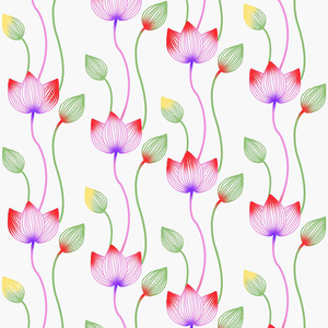 Continuous pattern of pink flowers with stem and leaves
